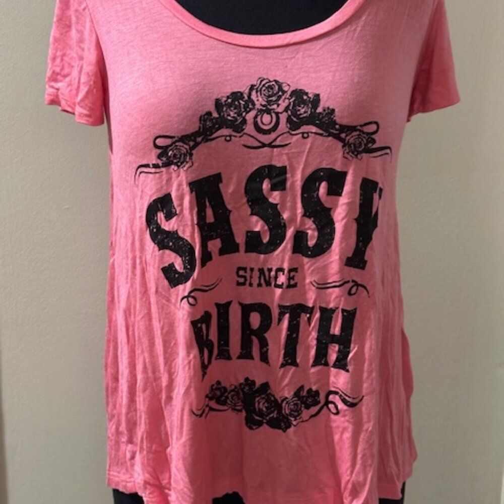 Rose "Sassy Since Birth" Design Shirt  T1437L  large NWT Boutique